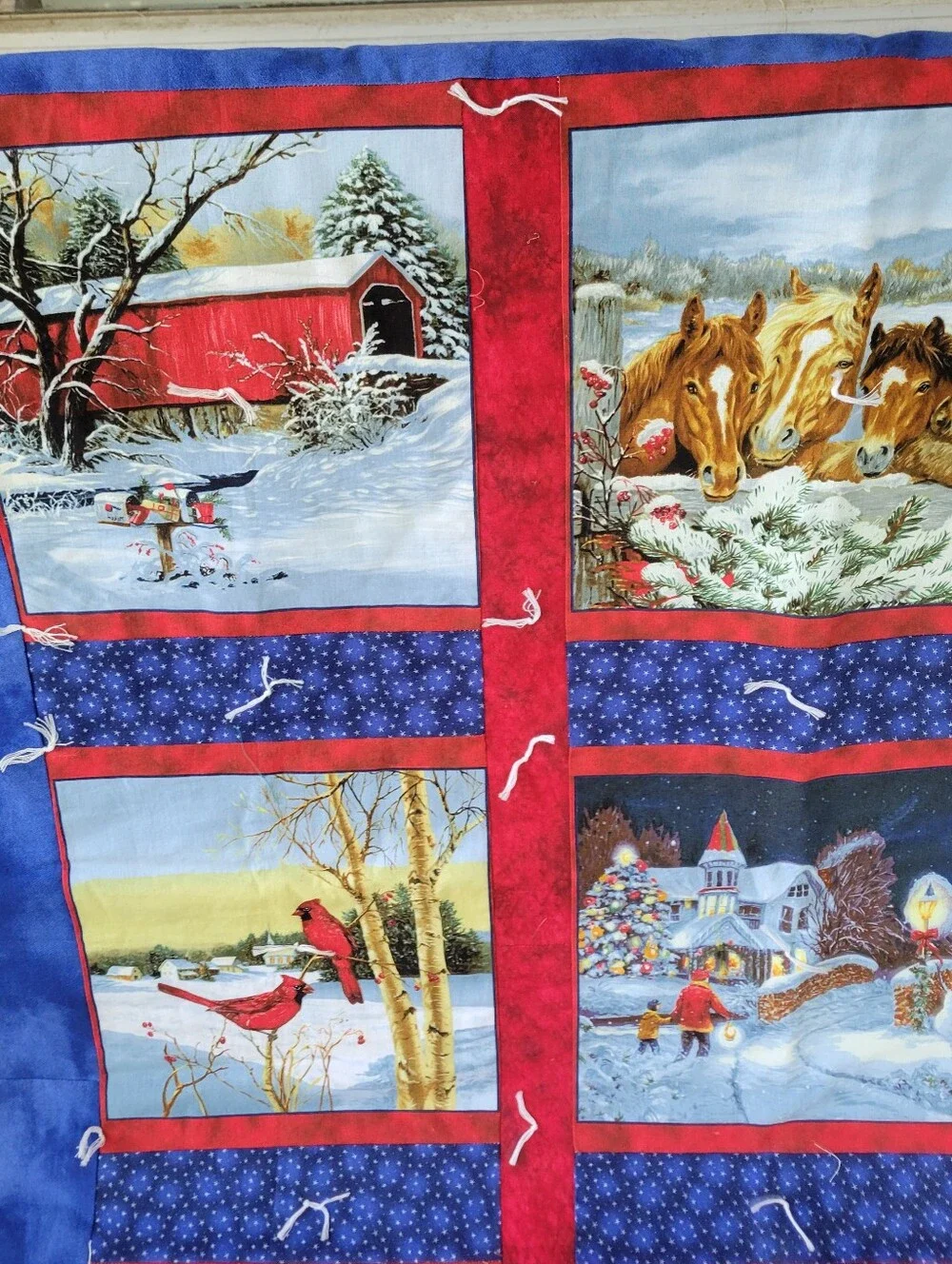 Handmade Quilt Lap Blanket Winter Scenes Blanket Red & Blue 46